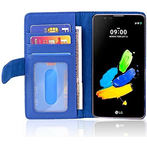 Custodia Compatibile Con Lg K8 2016 In Blu Marina - Coperchio Protettivo Con Chiusura Magnetica E 3 Slot Per Carte - Foto 1