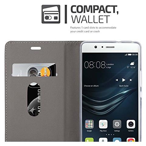 Custodia Compatibile Con Huawei P9 Lite In Blu Scuro Marrone - Coperchio Protettiva Con Chiusura Magnetica, Funzione Stand E Tasca Per Le Carte - Foto 2