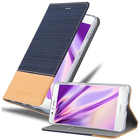 Custodia Compatibile Con Huawei P9 Lite In Blu Scuro Marrone - Coperchio Protettiva Con Chiusura Magnetica, Funzione Stand E Tasca Per Le Carte - Foto 1