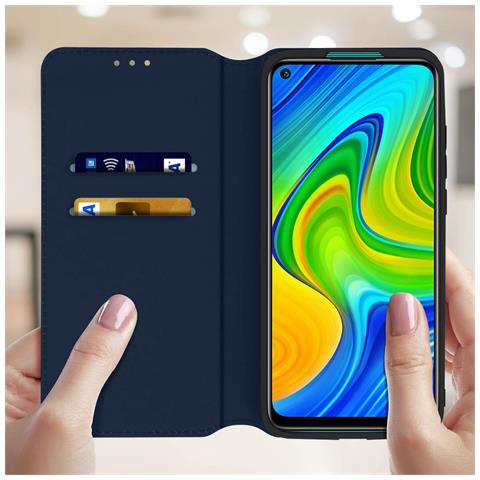 Custodia Xiaomi Redmi Note 9 Portacarte Funzione Supporto Similpelle Liscia Blu - Foto 10