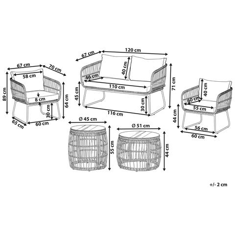 Set Da Pranzo Da Giardino Per 4 Persone Beige Ravello - Foto 16