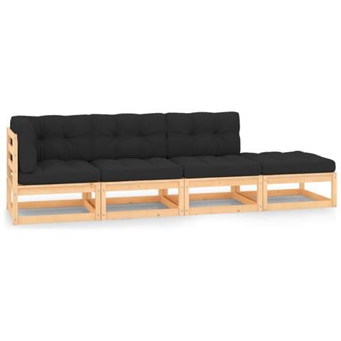 Set Divani da Giardino 4 pz con Cuscini Legno Massello di Pino - Foto 1