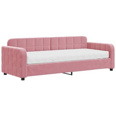 Divano Letto Con Materasso Rosa 80x200 Cm In Velluto - Foto 1