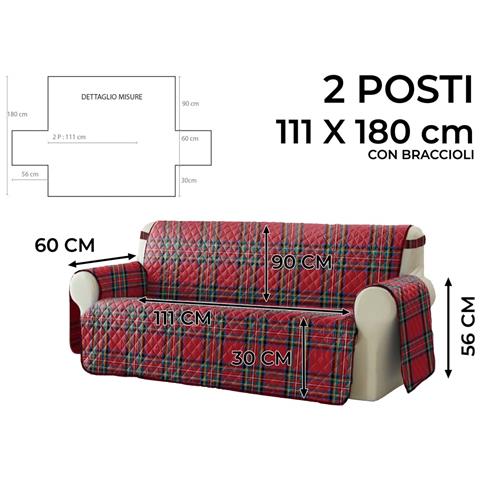 Copridivano Trapuntato Antimacchia Imbottito Scozzese Rosso Modello Perth 2 Posti Perth - Foto 5