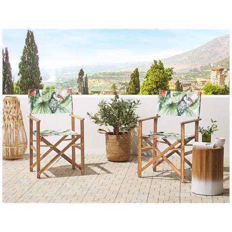 Set Di 2 Sedie Legno Di Acacia Chiaro Grigio Motivo Tucani Multicolore Cine - Foto 1