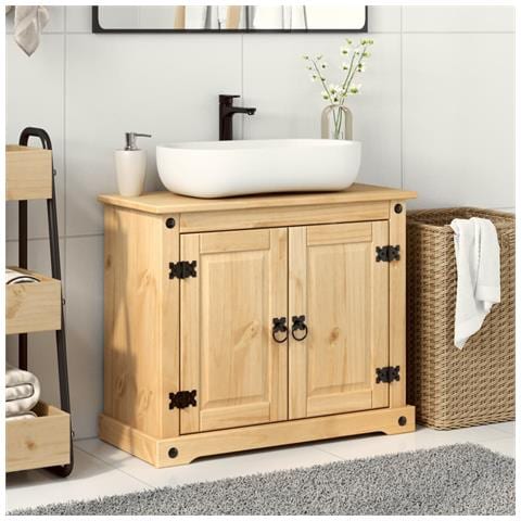 Mobile Lavabo Da Bagno Corona 73x33x60cm Legno Massello Di Pino - Foto 3