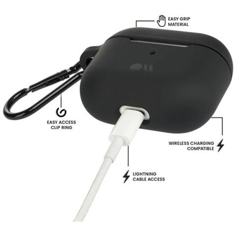 Cover Per Airpods 3 Tough In Silicone Con Aggancio Metallico, Nero - Foto 5
