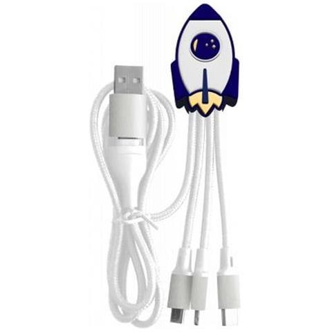 Cavo 5 In 1 Andy Xxl Micro-usb /usb-c /lightning Verso Usb A E C Razzo, Bianco / Blu - Foto 1