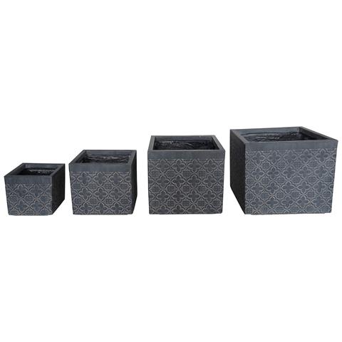 Vasi Quadrati Da Giardino In Fibra Di Argilla Grigio Scuro Set 4 Vasi Papavero - Foto 1
