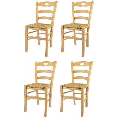 Set 4 Sedie Modello Savoie Per Cucina Bar E Sala Da Pranzo, Robusta Struttura In Legno Di Faggio Color Naturale E Seduta In Paglia - Foto 1
