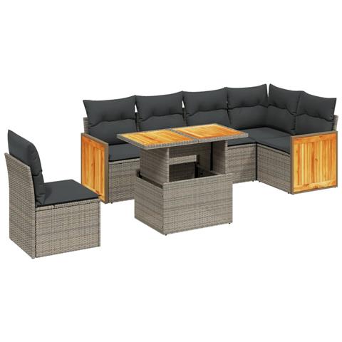 Set Divani Da Giardino 7 Pz Con Cuscini Grigio In Polyrattan - Foto 1