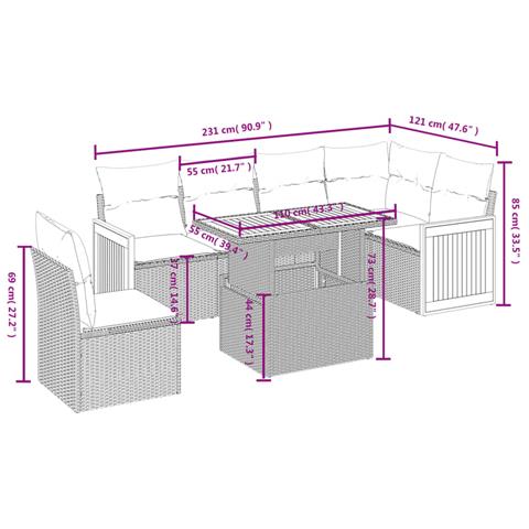 Set Divani Da Giardino 7 Pz Con Cuscini Grigio In Polyrattan - Foto 2