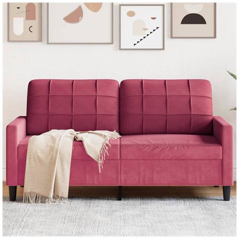 Divano A 2 Posti Rosso Vino 140 Cm In Velluto - Foto 1