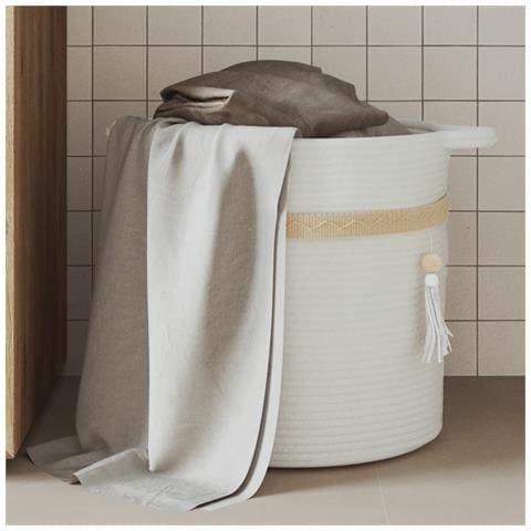 Cestino Portaoggetti Bianco 38x36 Cm In Cotone - Foto 1