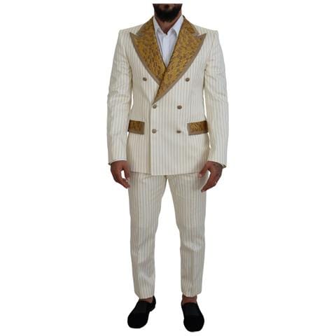 Abito Slim Fit Smoking A Righe Oro Bianco Sporco - It46 - S - Foto 1