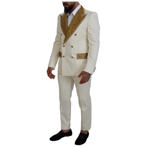 Abito Slim Fit Smoking A Righe Oro Bianco Sporco - It46 - S - Foto 2