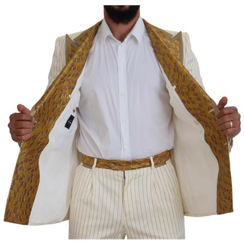 Abito Slim Fit Smoking A Righe Oro Bianco Sporco - It46 - S - Foto 5