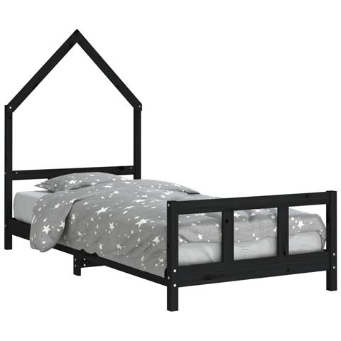 Giroletto per Bambini Nero 90x190 cm in Legno Massello di Pino - Foto 1