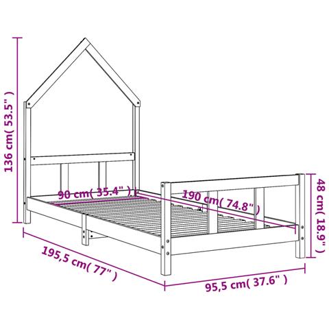 Giroletto per Bambini Nero 90x190 cm in Legno Massello di Pino - Foto 9
