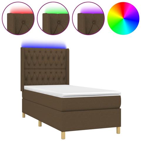 Letto a Molle Materasso e LED Marrone Scuro 90x200cm in Tessuto - Foto 1