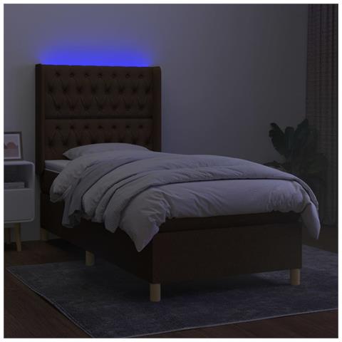 Letto a Molle Materasso e LED Marrone Scuro 90x200cm in Tessuto - Foto 8