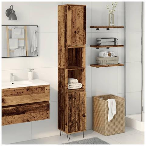 Armadietto Bagno Legno Antico 30x30x190 Cm In Legno Multistrato - Foto 3