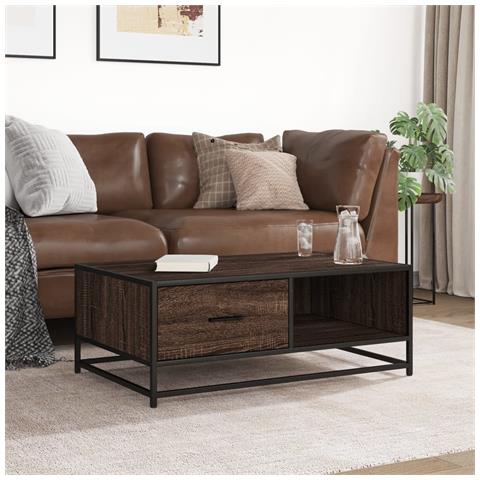 Tavolino Rovere Marrone 90x57x35 Cm Legno Multistrato E Metallo - Foto 3