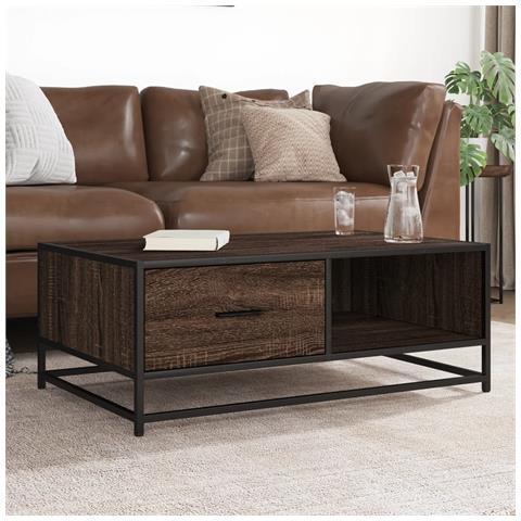 Tavolino Rovere Marrone 90x57x35 Cm Legno Multistrato E Metallo - Foto 1