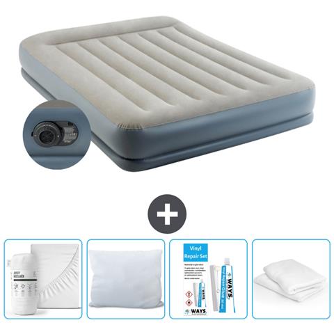 Set Materassino Gonfiabile - 203x152x30 Cm - Grigio - Include Accessori Coordinati - Foto 1