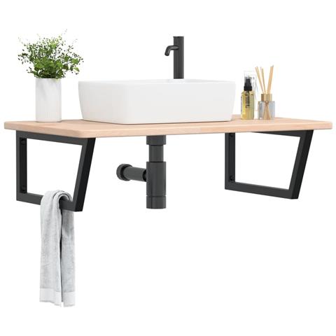 Ripiano A Parete Per Lavabo In Acciaio E Massello Di Rovere - Foto 8