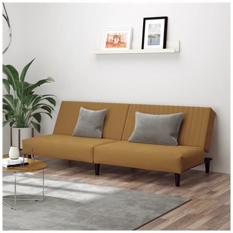 Divano Letto A 2 Posti Marrone In Velluto - Foto 8