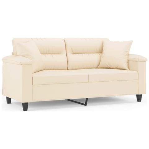 Divano a 2 Posti con Cuscini Beige 140 cm Tessuto Microfibra - Foto 1