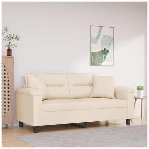 Divano a 2 Posti con Cuscini Beige 140 cm Tessuto Microfibra - Foto 2