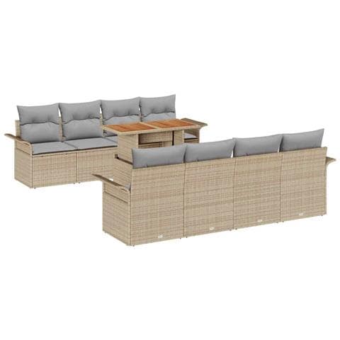 Set divani giardino 9 pezzi con cuscini beige rattan polimerico acacia - Foto 1