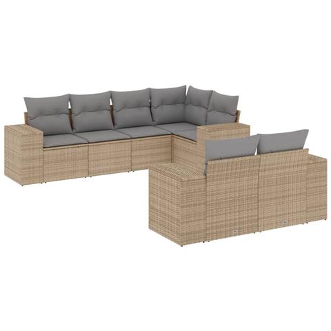 Set Divani da Giardino 7 pz con Cuscini Beige in Polyrattan - Foto 1