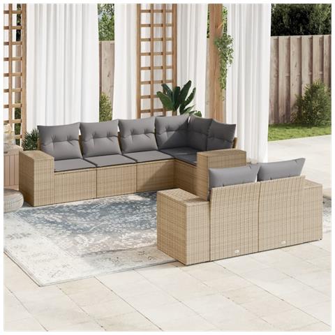 Set Divani da Giardino 7 pz con Cuscini Beige in Polyrattan - Foto 2