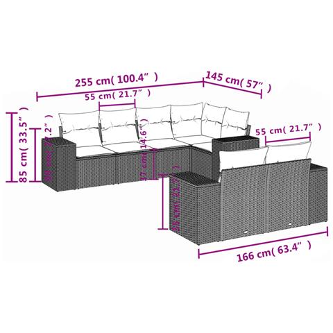 Set Divani da Giardino 7 pz con Cuscini Beige in Polyrattan - Foto 3