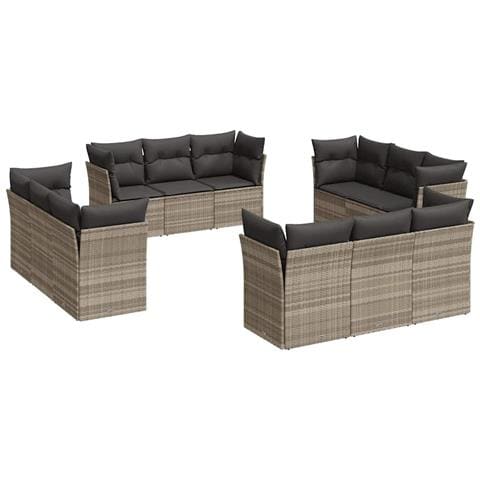 Set Divano Giardino 12 pz con Cuscini Grigio Chiaro Polyrattan - Foto 1