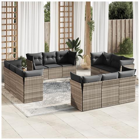 Set Divano Giardino 12 pz con Cuscini Grigio Chiaro Polyrattan - Foto 2