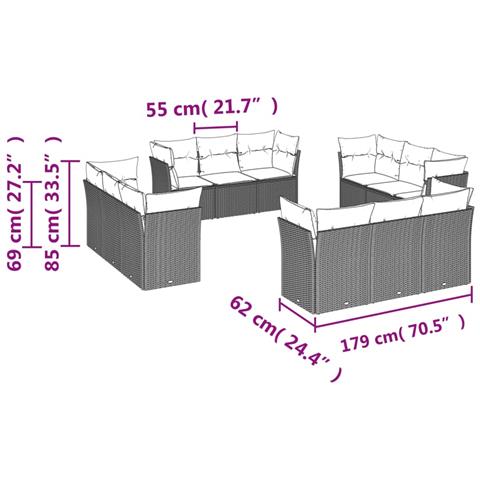 Set Divano Giardino 12 pz con Cuscini Grigio Chiaro Polyrattan - Foto 3