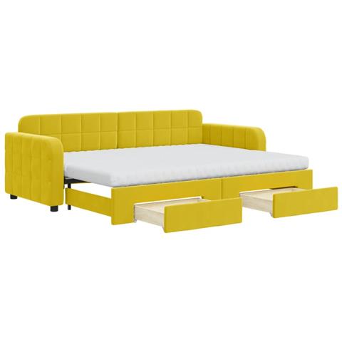 Divano Letto Estraibile con Cassetti Giallo 80x200cm in Velluto - Foto 1