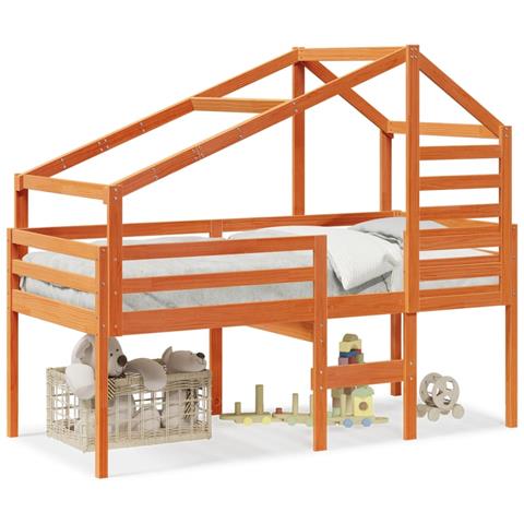Letto a Soppalco con Tetto Cera 80x200 cm in Legno di Pino - Foto 1