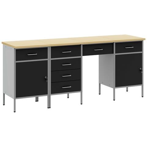 Set da lavoro e tavolo 4 pezzi neri in legno ingegnerizzato e acciaio - Foto 1