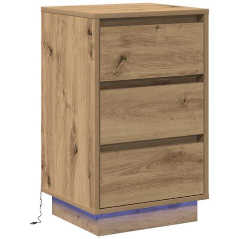 Comodino con LED in rovere artisan 39x34.5x65 cm Legno ingegnerizzato - Foto 1