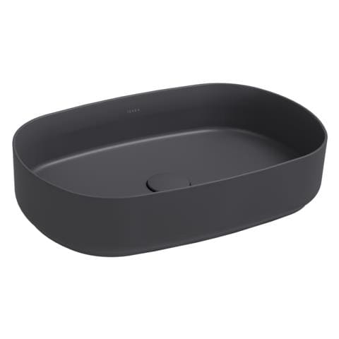 Lavabo Ovale Da Appoggio Senza Troppo Pieno In Ceramica Senza Foro Rubinetto - Antracite Opaco - Foto 1