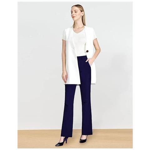 Pantaloni Da Donna A Zampa Eleganti Blu Navy Lunghezza 74 Cm S - Foto 2