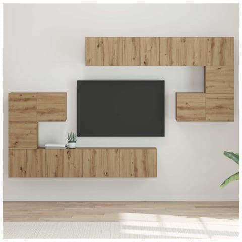 Set mobile TV Montaggio a parete 8 pcs rovere artigianale - Foto 2