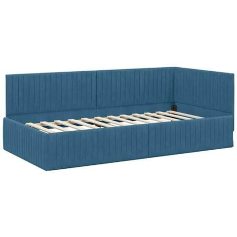 Cornice del letto ad angolo Blu 100 x 200 cm Velluto - Foto 1
