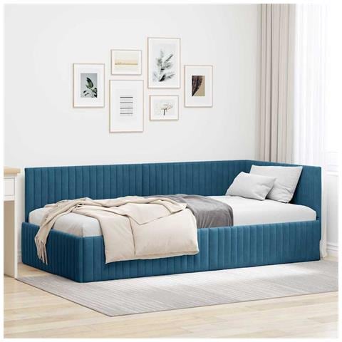 Cornice del letto ad angolo Blu 100 x 200 cm Velluto - Foto 2