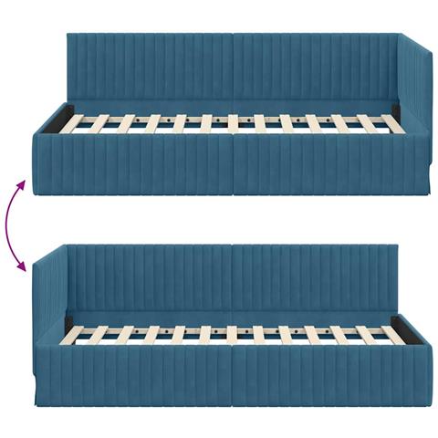 Cornice del letto ad angolo Blu 100 x 200 cm Velluto - Foto 9